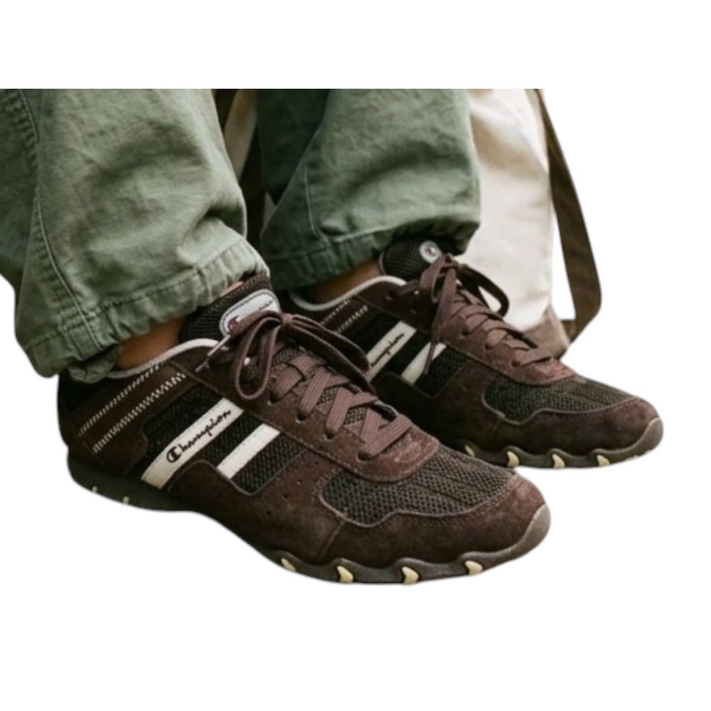 Vtg Champion 63172 Brown Suede Mesh Low Top Sneakers Size 9 Lug Sole Trainers